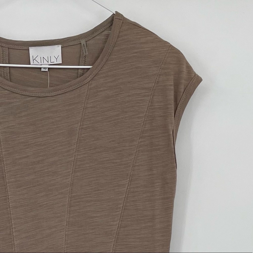 NEW! Kinly Swing Hem Taupe Dress - Picture 3 of 11
